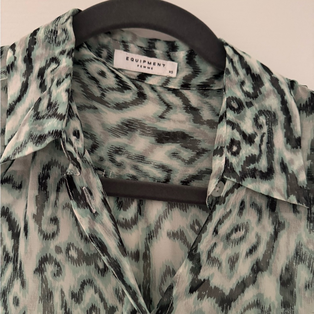 Equipment Abstract Pattern Sheer Blouse - Black a… - image 2